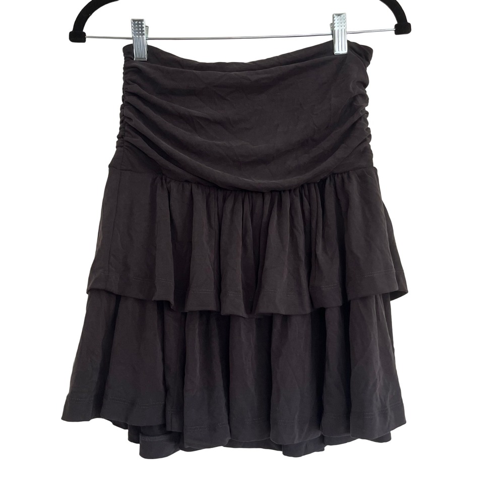 Maeve Anthropologie Skirt Women SP Grey Good Ruched Tiered Ruffle Mini whimsical